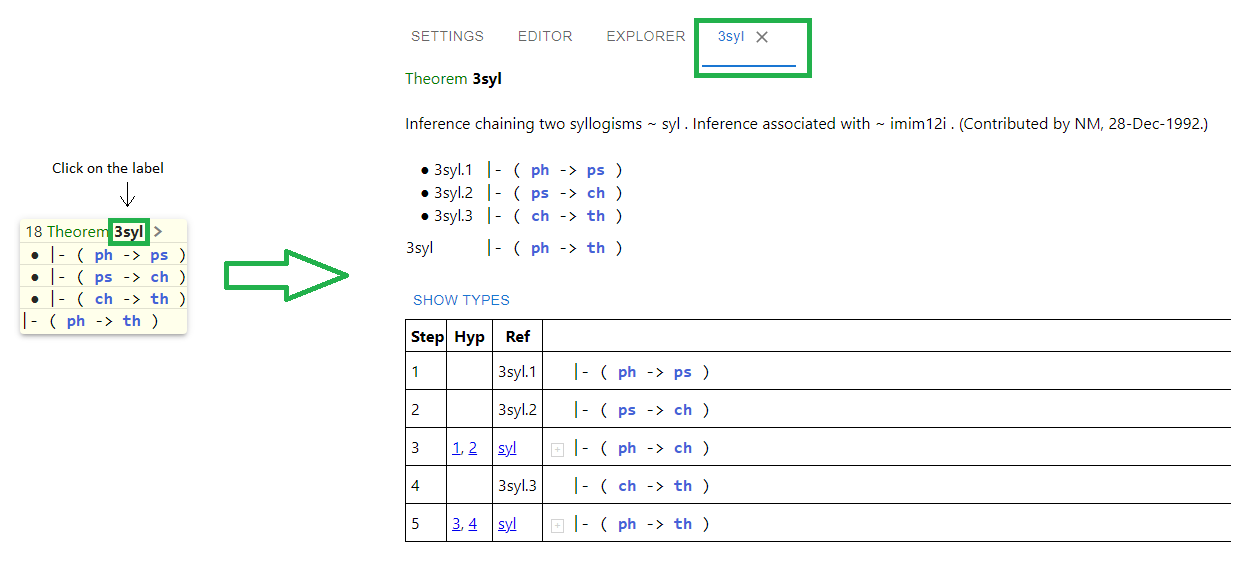 In explorer, expand a label to show its proof