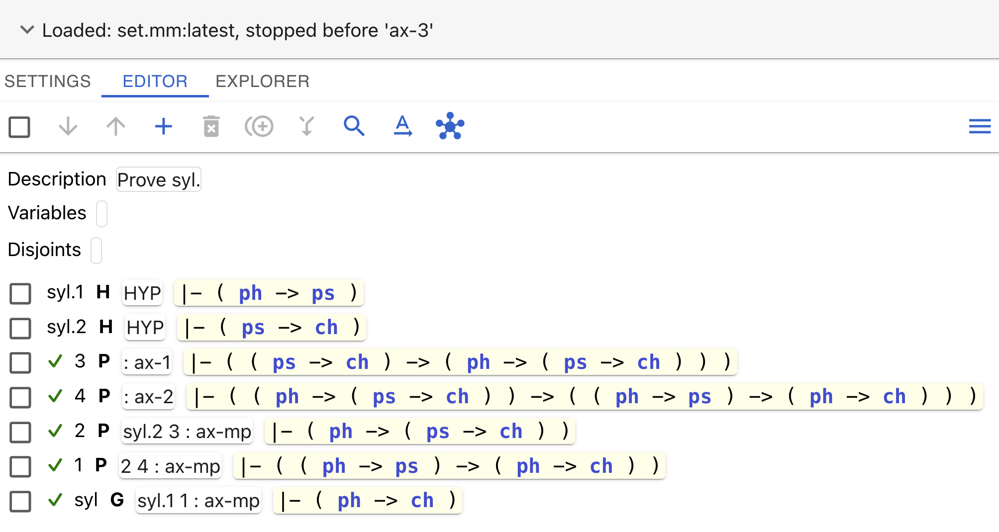 Theorem `syl` proven with only axioms